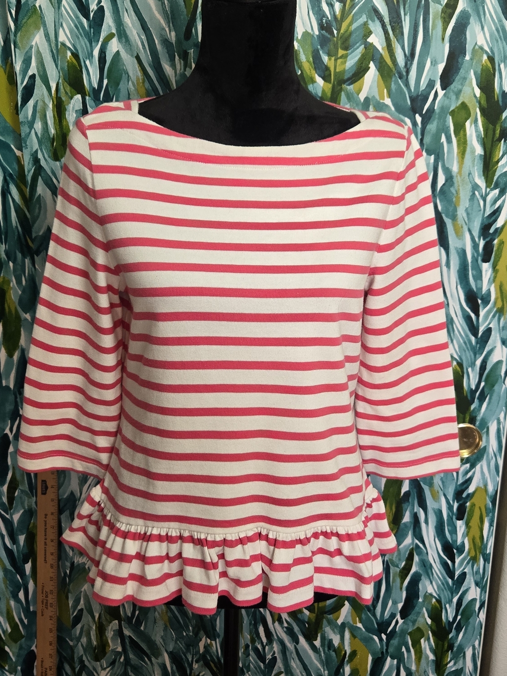 Kate Spade Broome Street Striped Peplum Ruffle Knit Top